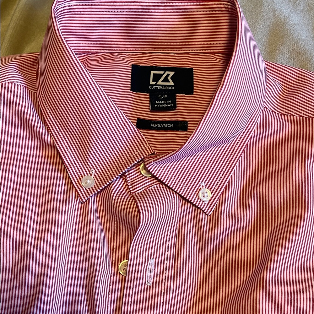 Cutter & Buck Men's Red Pinstripe Button Down Shirt